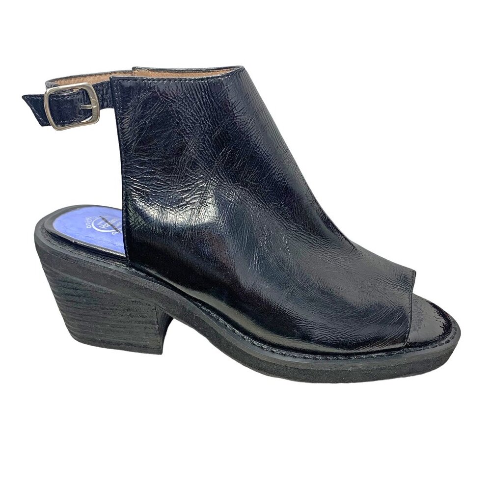 Jeffrey Campbell Jere Peep Toe Black Leather Slingback Block Heel Sandals